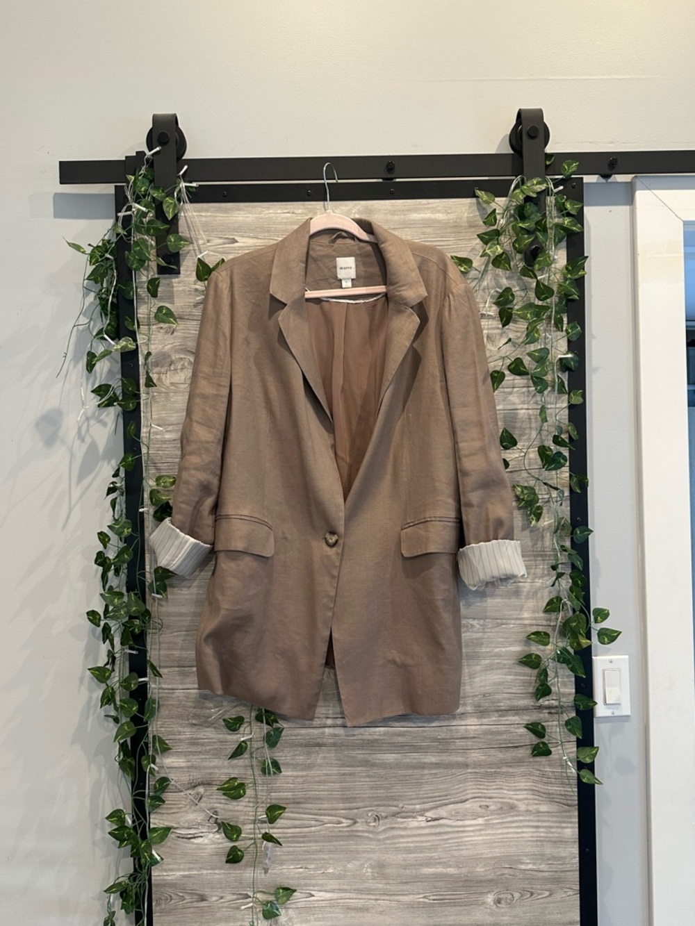 Anthropologie Maeve Linen Blend Taupe Longline Blazer Jacket - XL - Picture 2 of 5